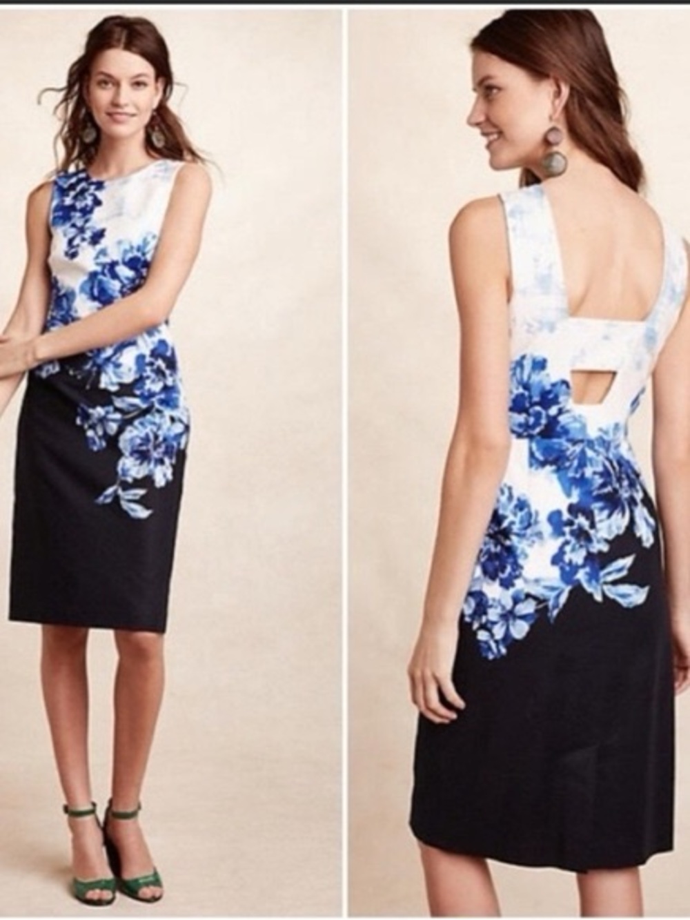 Anthropologie Maeve White and Blue Floral Sheath Dress
